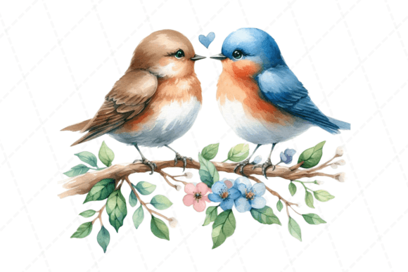 Download Birds Sitting Flower Branch Watercolor - Flower branch Collection
